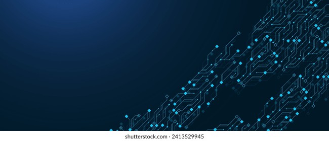 Quantum computer technologies concept. Futuristic blue circuit board background vector. Modern technology circuit board texture background design. Waves flow. Quantum explosion technology.