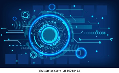  Quantum computer technologies concept. Futuristic blue circuit board background vector. Modern technology circuit board texture background design. Waves flow. Quantum explosion technology.