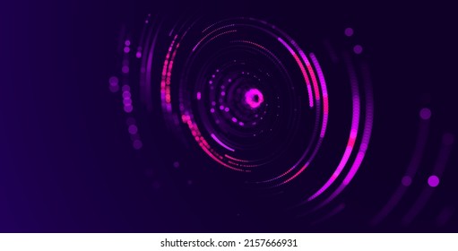 Quantum Computer Technology Concept. Circular Dots Explosion Background. Deep Learning Artificial Intelligence. Big data Algorithms Visualization. Circular Data Flow. Abstract Vector Illustration