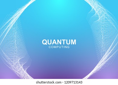 Quantum computer technology concept. Deep learning artificial intelligence. Big data algorithms visualization for business, science, technology. Waves flow. Vector illustration.