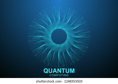 Quantum computer technology concept. Deep learning artificial intelligence. Big data algorithms visualization for business, science, technology. Waves flow. Vector illustration