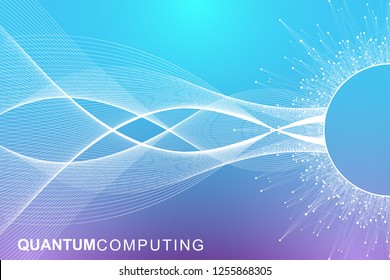 Quantum computer technology concept. Deep learning artificial intelligence. Big data algorithms visualization for business, science, technology. Waves flow. Vector illustration