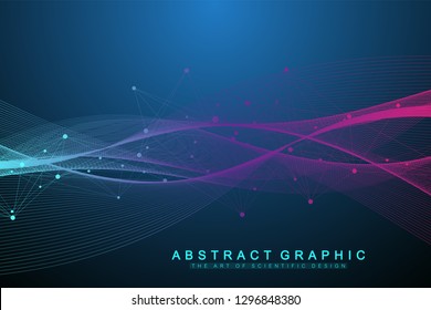 Quantum computer technology concept. Deep learning artificial intelligence. Big data algorithms visualization for business, science, technology. Waves flow. Vector illustration