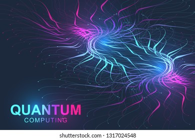 Quantum computer technology concept. Deep learning artificial intelligence. Big data algorithms visualization for business, science, technology. Waves flow. Vector illustration.