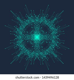 Quantum computer technology concept. Deep learning artificial intelligence. Big data algorithms visualization for business, science, technology. Waves flow, dots, lines. Quantum vector illustration