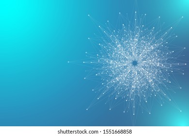 Quantum computer technology concept. Deep learning artificial intelligence. Big data algorithms visualization for business, science, technology. Waves flow, dots, lines. Quantum vector illustration
