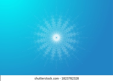 Quantum computer technology concept. Sphere explosion background. Deep learning artificial intelligence. Big data algorithms visualization. Waves flow. Quantum explosion, vector illustration