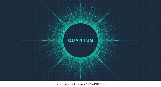 Quantum computer technology concept. Sphere explosion background. Deep learning artificial intelligence. Big data algorithms visualization. Waves flow. Quantum explosion, vector illustration