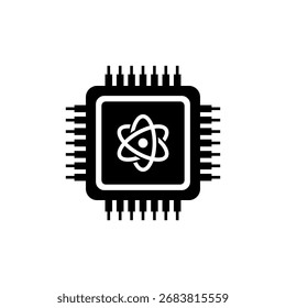 ícone do vetor do computador quântico, pictograma do chip de semicondutor