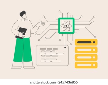 Ilustración vectorial de concepto abstracto de computación cuántica. Tecnología cuántica, computación del futuro, tecnología de la información innovadora, avance de la ciencia de la computación, metáfora abstracta de la supercomputadora.