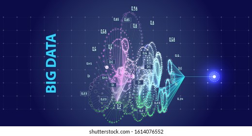 Quantum computing abstract tech background concept. Learning artificial intelligence element. Cryptography infographic vector. Big data algorithms visualization.