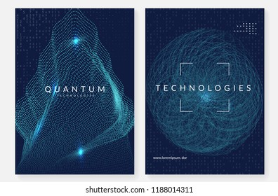 Quantum computing background. Technology for big data, visualization, artificial intelligence and deep learning. Design template for network concept. Modern quantum computing backdrop.
