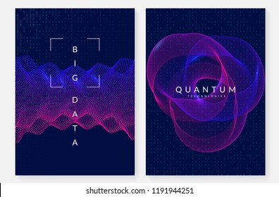 Quantum computing background. Technology for big data, visualization, artificial intelligence and deep learning. Design template for screen concept. Cyber quantum computing backdrop.