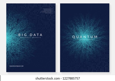 Quantum computing background. Technology for big data, visualization, artificial intelligence and deep learning. Design template for interface concept. Futuristic quantum computing backdrop.