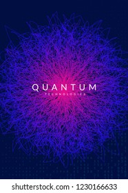 Quantum computing background. Technology for big data, visualization, artificial intelligence and deep learning. Design template for information concept. Vector quantum computing backdrop.