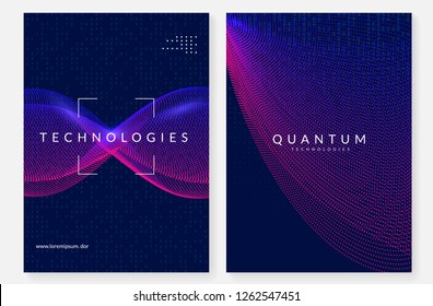 Quantum computing background. Technology for big data, visualization, artificial intelligence and deep learning. Design template for storage concept. Cyber quantum computing backdrop.