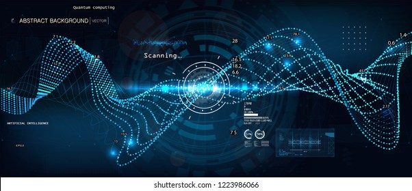 Quantum computing, Big data algorithms, deep learning artificial intelligence, signal cryptography infographic vector illustrations. Big data visualization technologies algorithms. Vector 