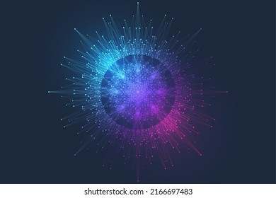 Quantum computing concept. Deep learning artificial intelligence. Big data algorithms visualization for business, science presentations, posters, covers, vector illustration