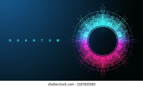 Quantum computing concept. Deep learning artificial intelligence. Big data algorithms visualization for business, science presentations, posters, covers, vector illustration