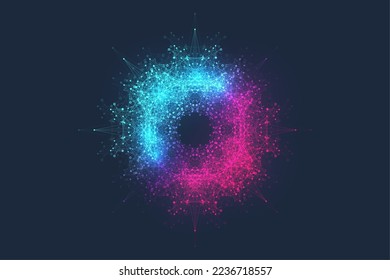 Quantum computing concept. Deep learning artificial intelligence. Big data algorithms visualization for business, science presentations, posters, covers, vector illustration