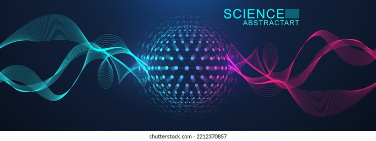 Quantum computing concept. Quantum processing. Artificial intelligence quantum computer technology . Future new technology for business or science presentation. Vector illustration.