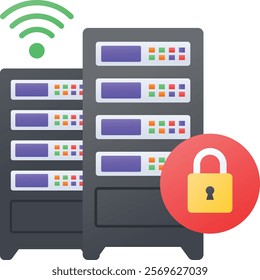 quantum computing in data center concept, Distributed supercomputing Machine vector color design, Web hosting service Symbol Computing machines Sign, Internet Application Management stock illustration