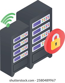 quantum computing in data center isometric concept, Distributed supercomputing Machine vector color design, Web hosting service Symbol Computing machines Sign, Internet Application Management stock