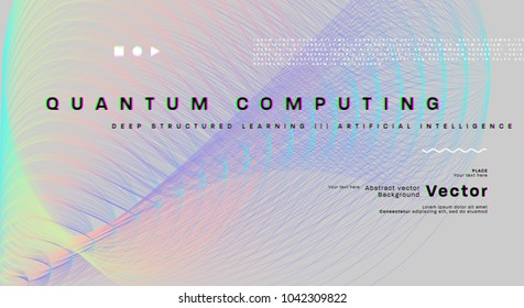 Quantum computing, deep learning artificial intelligence, signal cryptography infographic vector illustrations. Big data algorithms visualization for business, science presentations, posters, covers