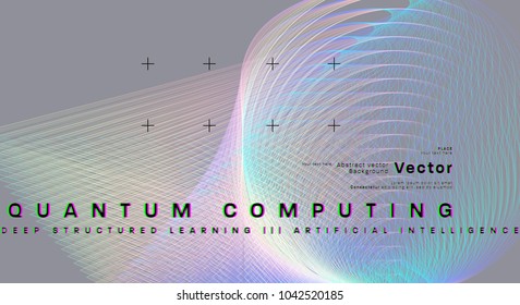 Quantum computing, deep learning artificial intelligence, signal cryptography infographic vector illustrations. Big data algorithms visualization for business, science presentations, posters, covers