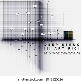 Quantum computing, deep learning artificial intelligence, signal cryptography infographic vector illustrations. Big data algorithms visualization for business, science presentations, posters, covers