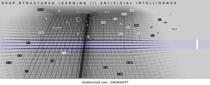 Quantum computing, deep learning artificial intelligence, signal cryptography infographic vector illustrations. Big data algorithms visualization for business, science presentations, posters, covers