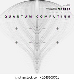 Quantum computing, deep learning artificial intelligence, signal cryptography infographic vector illustrations. Big data algorithms visualization for business, science presentations, posters, covers