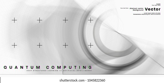 Quantum computing, deep learning artificial intelligence, signal cryptography infographic vector illustrations. Big data algorithms visualization for business, science presentations, posters, covers