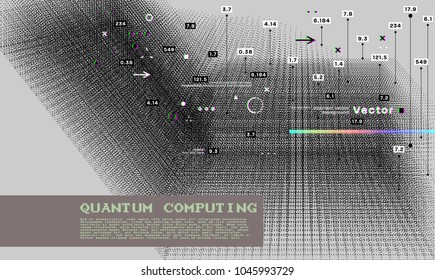 Quantum computing, deep learning artificial intelligence, signal cryptography infographic vector illustrations. Big data algorithms visualization for business, science presentations, posters, covers