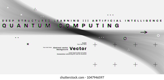 Quantum computing, deep learning artificial intelligence, signal cryptography infographic vector illustrations. Big data algorithms visualization for business, science presentations, posters, covers