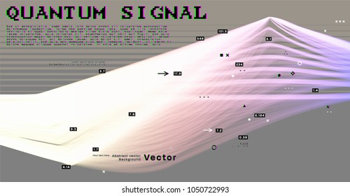 Quantum computing, deep learning artificial intelligence, signal cryptography infographic vector illustrations. Big data algorithms visualization for business, science presentations, posters, covers