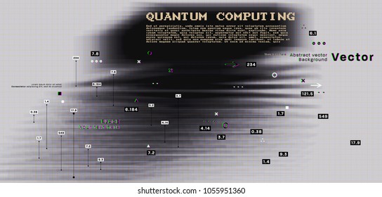 Quantum computing, deep learning artificial intelligence, signal cryptography infographic vector illustrations. Big data algorithms visualization for business, science presentations, posters, covers