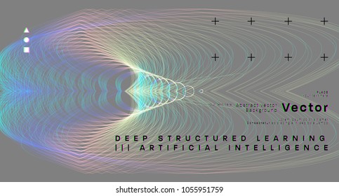 Quantum computing, deep learning artificial intelligence, signal cryptography infographic vector illustrations. Big data algorithms visualization for business, science presentations, posters, covers