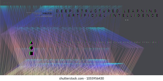 Quantum computing, deep learning artificial intelligence, signal cryptography infographic vector illustrations. Big data algorithms visualization for business, science presentations, posters, covers