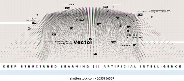 Quantum computing, deep learning artificial intelligence, signal cryptography infographic vector illustrations. Big data algorithms visualization for business, science presentations, posters, covers