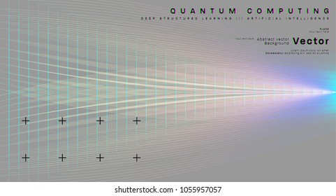 Quantum computing, deep learning artificial intelligence, signal cryptography infographic vector illustrations. Big data algorithms visualization for business, science presentations, posters, covers
