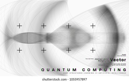 Quantum computing, deep learning artificial intelligence, signal cryptography infographic vector illustrations. Big data algorithms visualization for business, science presentations, posters, covers