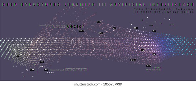 Quantum computing, deep learning artificial intelligence, signal cryptography infographic vector illustrations. Big data algorithms visualization for business, science presentations, posters, covers