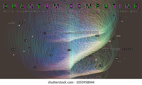 Computação quântica, inteligência artificial de aprendizagem profunda, criptografia de sinais e ilustrações de vetores infográficos. Visualização de algoritmos de Big Data para empresas, apresentações científicas, pôsteres, capas