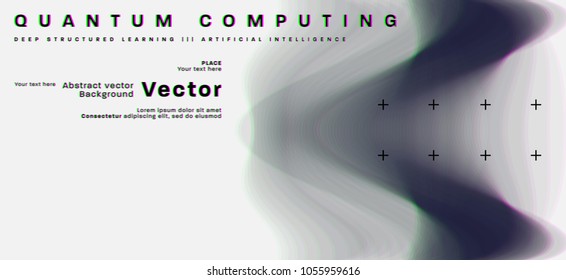 Quantum computing, deep learning artificial intelligence, signal cryptography infographic vector illustrations. Big data algorithms visualization for business, science presentations, posters, covers