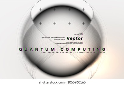 Quantum computing, deep learning artificial intelligence, signal cryptography infographic vector illustrations. Big data algorithms visualization for business, science presentations, posters, covers