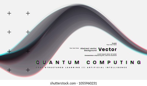 Quantum computing, deep learning artificial intelligence, signal cryptography infographic vector illustrations. Big data algorithms visualization for business, science presentations, posters, covers