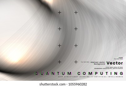 Quantum computing, deep learning artificial intelligence, signal cryptography infographic vector illustrations. Big data algorithms visualization for business, science presentations, posters, covers