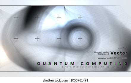 Quantum computing, deep learning artificial intelligence, signal cryptography infographic vector illustrations. Big data algorithms visualization for business, science presentations, posters, covers