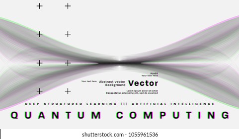 Quantum computing, deep learning artificial intelligence, signal cryptography infographic vector illustrations. Big data algorithms visualization for business, science presentations, posters, covers